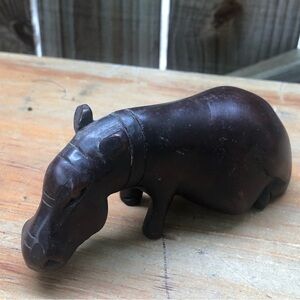 Vintage Dark Solid Wood Hand Carved Hippo Resting Figurine 5.25”L